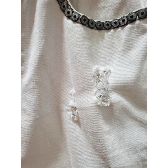 Lanzzino Men's White 100% Cotton Straight Leg Casual Distressed Pant Size 38 - Picture 4 of 12